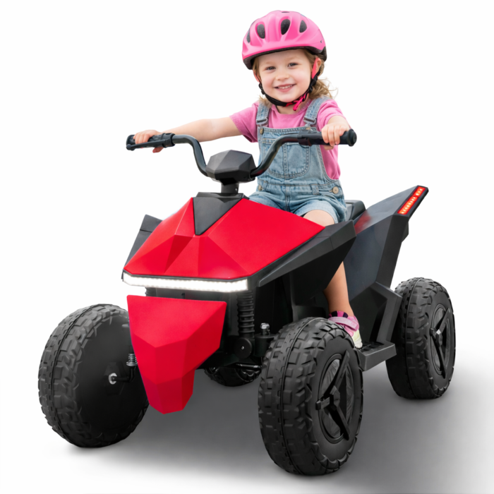 Confident girl on red ATV