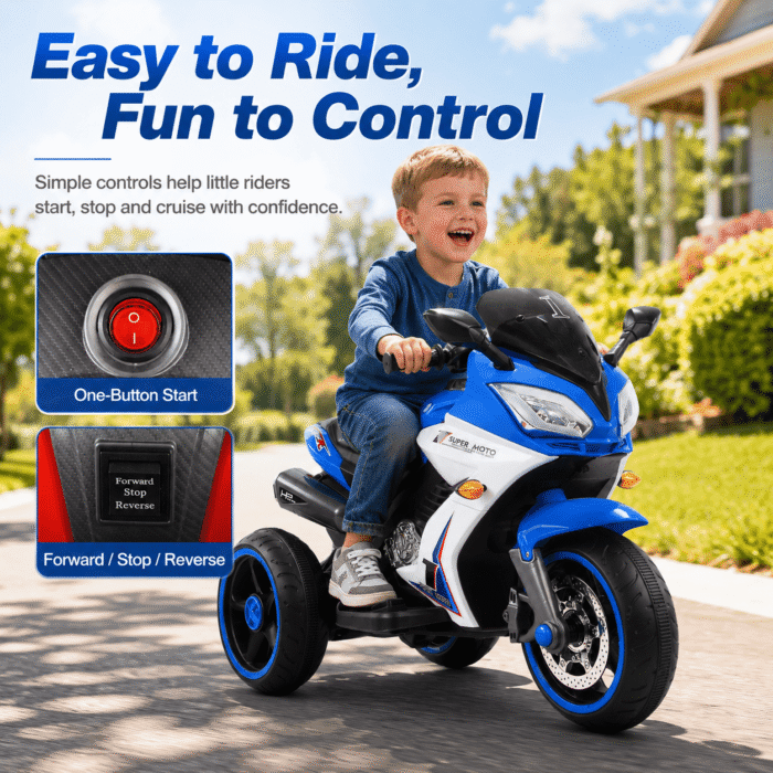 24V Kids Motorcycle 3 Wheels Electric Ride-On Toys for Ages 2-10, Dual 380W Motors - Image 8