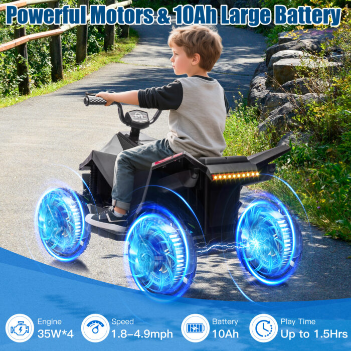 24V Kids ATV Quad 4 Wheeler Electric Ride on Car Age 3-8, 4WD, Spring Suspension, LED Lights, Bluetooth Music - Image 6