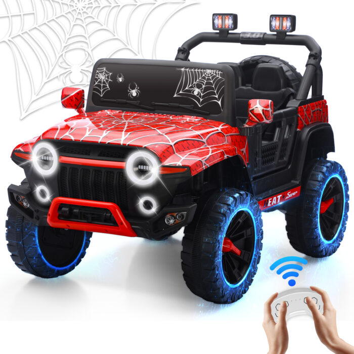 Spider Ride On Truck Car for Kids Electric UTV with Parental Remote Control, LED Lights, 3 Speeds - Image 1