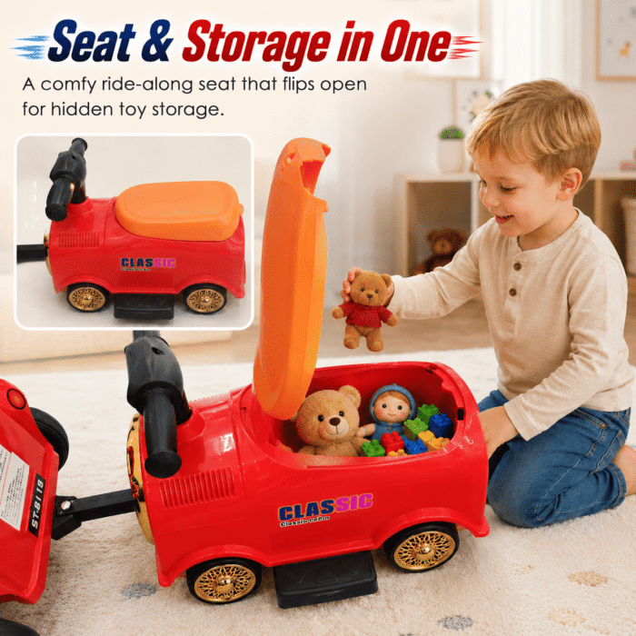 2-Seater Ride On Train Trackless, 12V Ride On Toy with Storage Seat, Music & LED Lights - Image 6