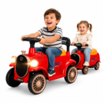 2-Seater Ride On Train Trackless, 12V Ride On Toy with Storage Seat, Music & LED Lights