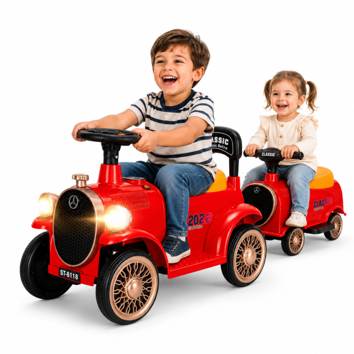 electric ride on train for toddlers 2-Seater Ride On Train Trackless, 12V Ride On Toy with Storage Seat, Music & LED Lights - Image 1