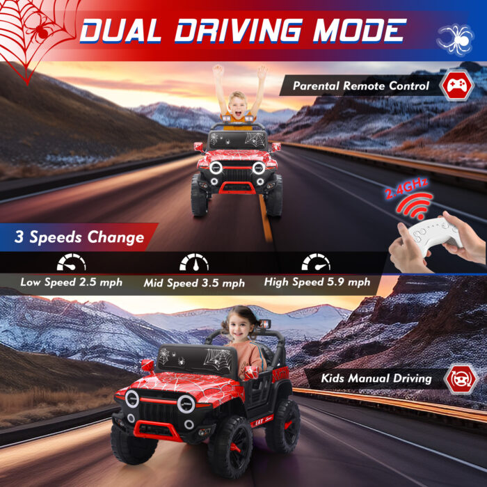 Spider Ride On Truck Car for Kids Electric UTV with Parental Remote Control, LED Lights, 3 Speeds - Image 3