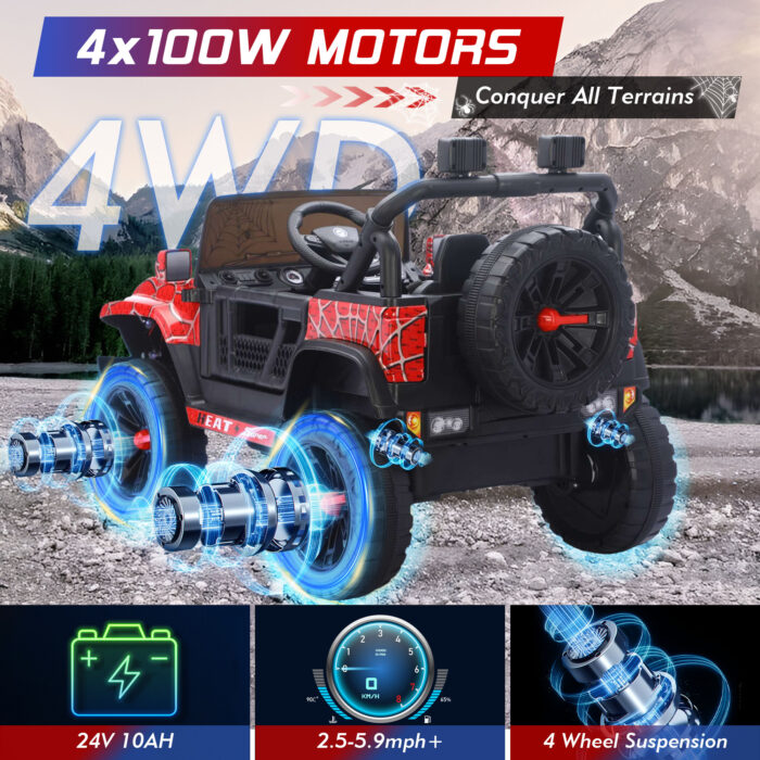 Spider Ride On Truck Car for Kids Electric UTV with Parental Remote Control, LED Lights, 3 Speeds - Image 2