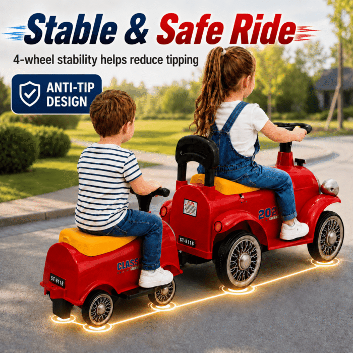 2-Seater Ride On Train Trackless, 12V Ride On Toy with Storage Seat, Music & LED Lights - Image 4
