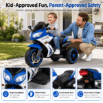 24V Kids Motorcycle 3 Wheels Electric Ride-On Toys for Ages 2-10, Dual 380W Motors - Image 3