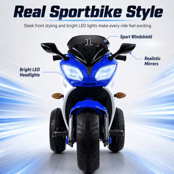 24V Kids Motorcycle 3 Wheels Electric Ride-On Toys for Ages 2-10, Dual 380W Motors - Image 10
