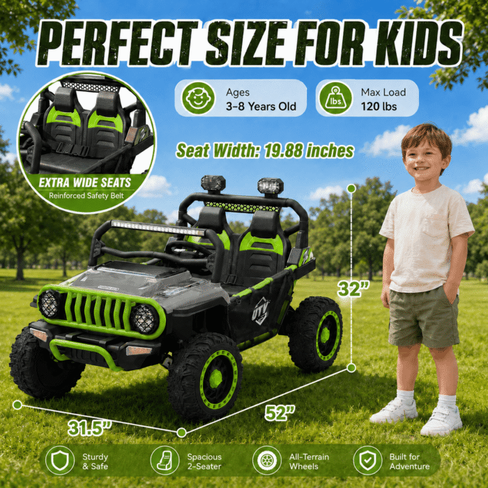 24V Ride On Jeep for Big Kids, 2 Seater Off Road UTV with 4WD Motor, Remote Control, 3 Speeds, Bluetooth Music, LED Light - Image 6