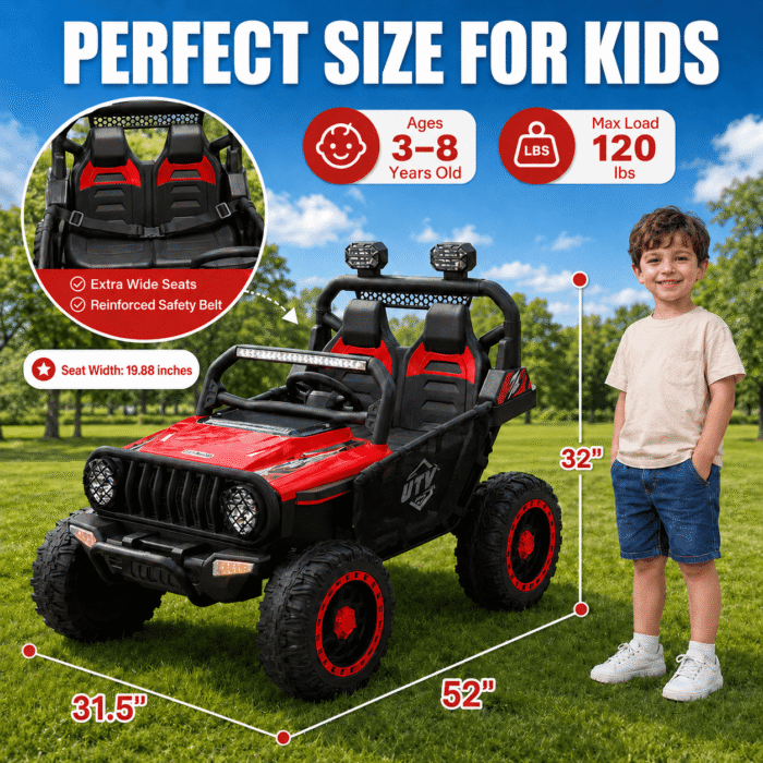 24V Ride On Jeep for Big Kids, 2 Seater Off Road UTV with 4WD Motor, Parent Remote, 3 Speeds, Bluetooth, LED Light - Image 6