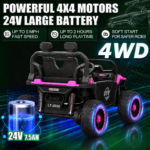 24V Ride On Jeep, Kids 2 Seater Off Road UTV with 4WD Motor, Remote Control, 3 Speed, Bluetooth Music, Spring Suspension, LED Light - Image 2