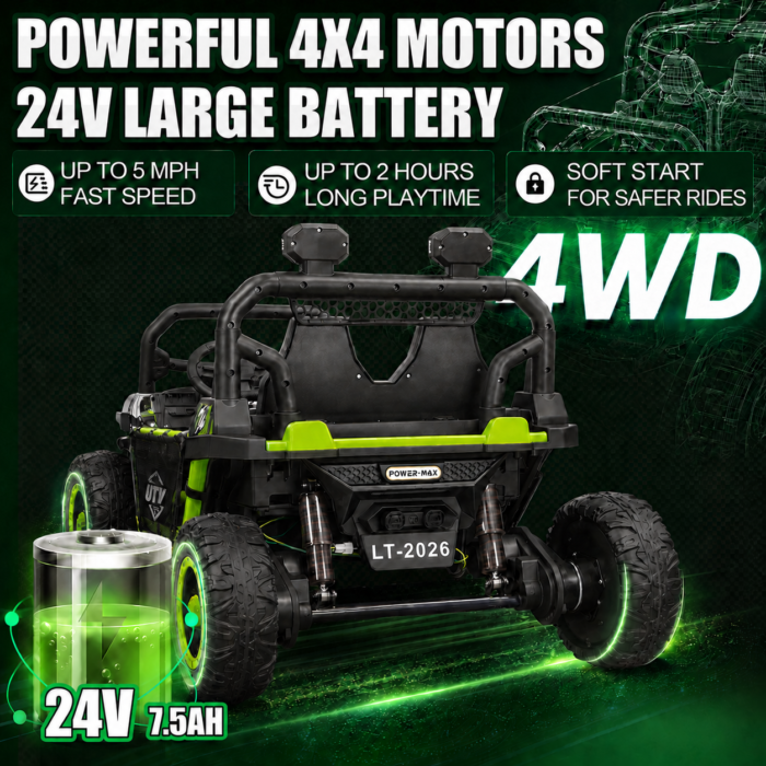 24V Ride On Jeep for Big Kids, 2 Seater Off Road UTV with 4WD Motor, Remote Control, 3 Speeds, Bluetooth Music, LED Light - Image 2