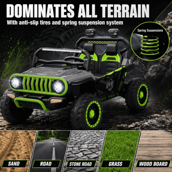 24V Ride On Jeep for Big Kids, 2 Seater Off Road UTV with 4WD Motor, Remote Control, 3 Speeds, Bluetooth Music, LED Light - Image 4