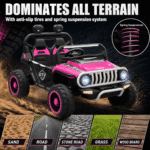 24V Ride On Jeep, Kids 2 Seater Off Road UTV with 4WD Motor, Remote Control, 3 Speed, Bluetooth Music, Spring Suspension, LED Light - Image 5