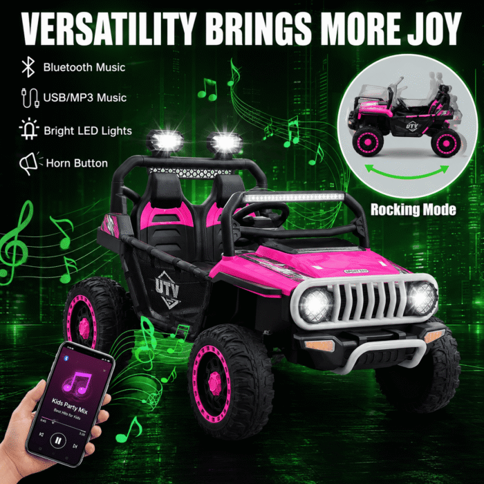 24V Ride On Jeep, Kids 2 Seater Off Road UTV with 4WD Motor, Remote Control, 3 Speed, Bluetooth Music, Spring Suspension, LED Light - Image 4