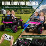 24V Ride On Jeep, Kids 2 Seater Off Road UTV with 4WD Motor, Remote Control, 3 Speed, Bluetooth Music, Spring Suspension, LED Light - Image 3