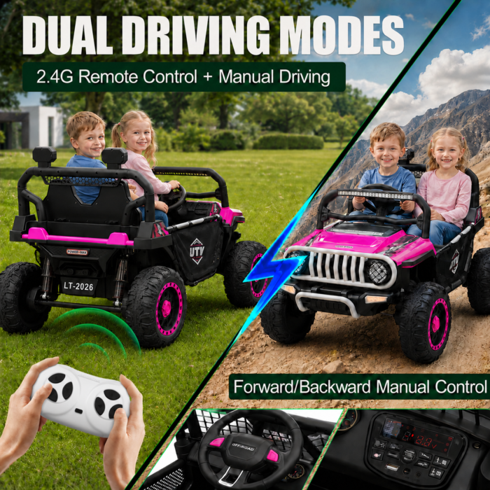 24V Ride On Jeep, Kids 2 Seater Off Road UTV with 4WD Motor, Remote Control, 3 Speed, Bluetooth Music, Spring Suspension, LED Light - Image 3