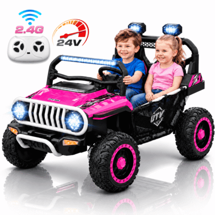24V Ride on Toys for Big Kids, 2026 Upgraded 2 Seater XL 20" Seat Ride on UTV, 10AH 4WD Battery Powered 5MPH Electric Car with Remote, 3 Speeds, Music Gift for Ages 3-8 Pink